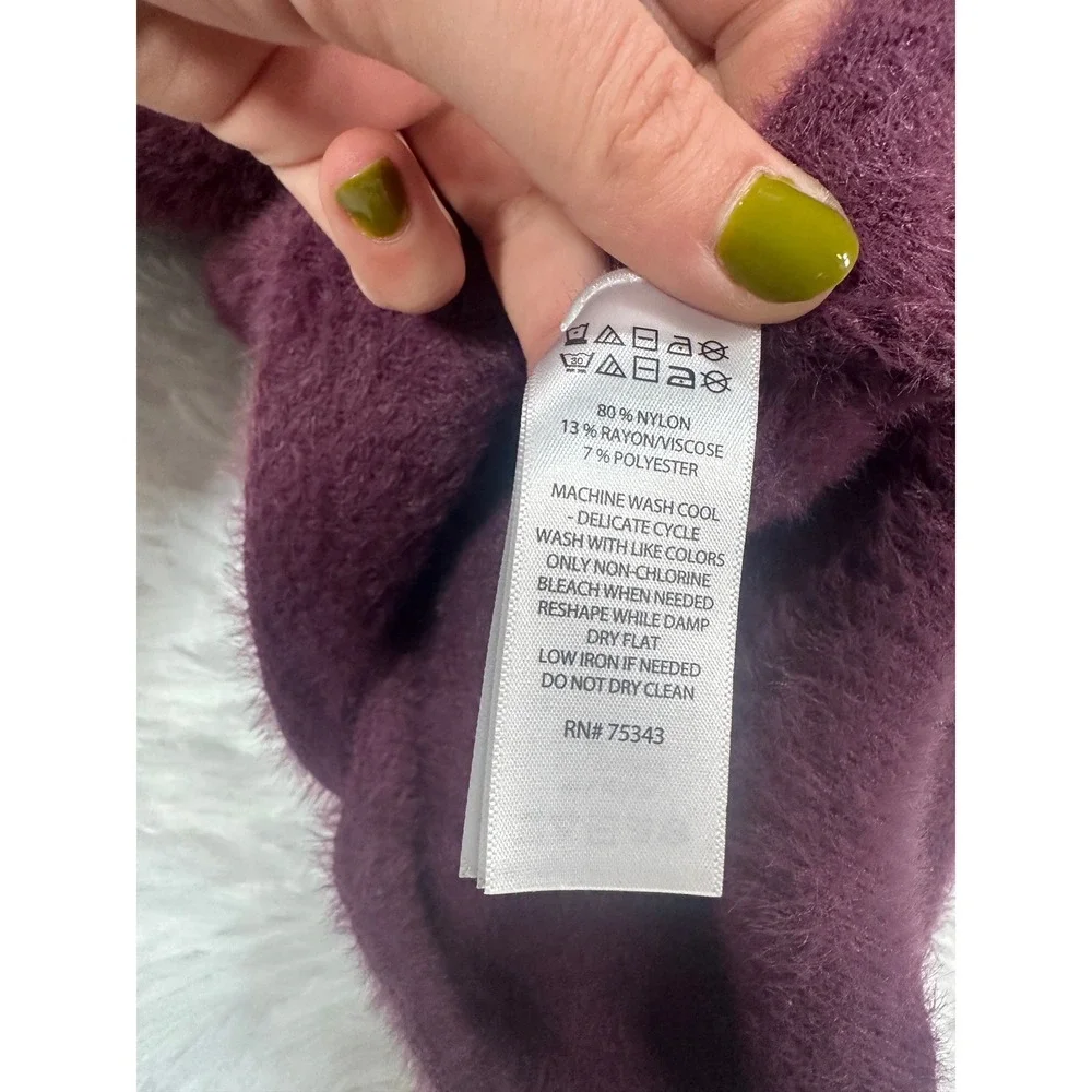 Bailey 44 Womens Purple Fuzzy Eyelash Knit Mock Neck Batwing Sweater Medium - Picture 4 of 5